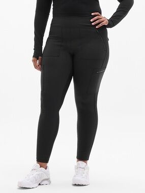 Athleta "Headlands Hybrid" Cargo Tights — Black Size 6 — 6 Zip Pockets Hiking